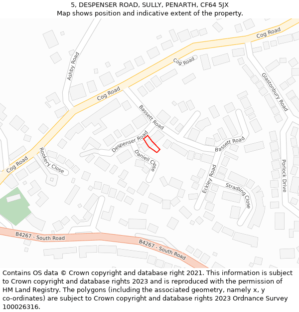 5, DESPENSER ROAD, SULLY, PENARTH, CF64 5JX: Location map and indicative extent of plot