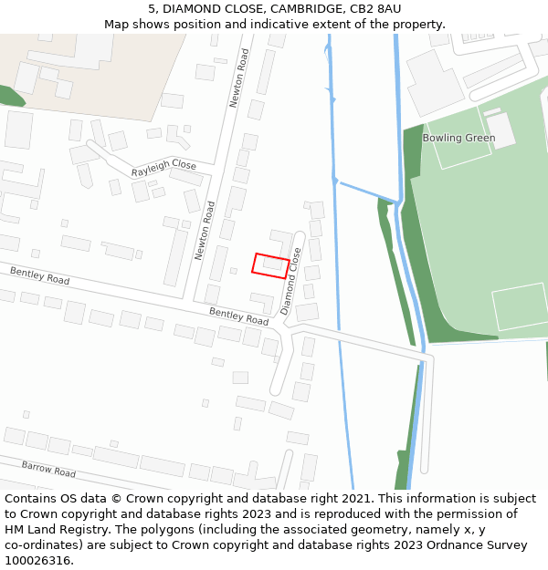 5, DIAMOND CLOSE, CAMBRIDGE, CB2 8AU: Location map and indicative extent of plot