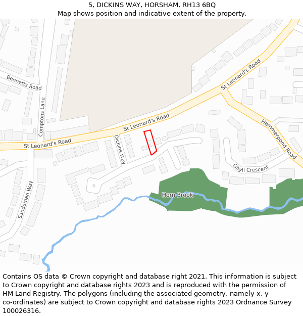 5, DICKINS WAY, HORSHAM, RH13 6BQ: Location map and indicative extent of plot