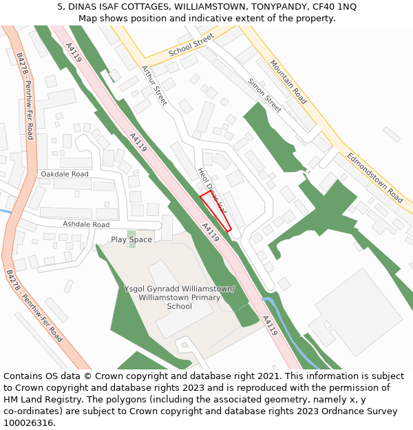 5, DINAS ISAF COTTAGES, WILLIAMSTOWN, TONYPANDY, CF40 1NQ: Location map and indicative extent of plot