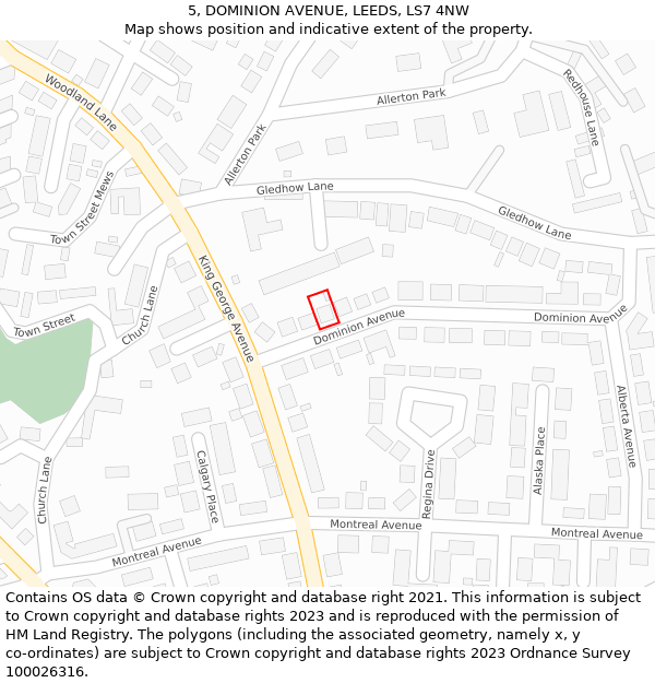 5, DOMINION AVENUE, LEEDS, LS7 4NW: Location map and indicative extent of plot