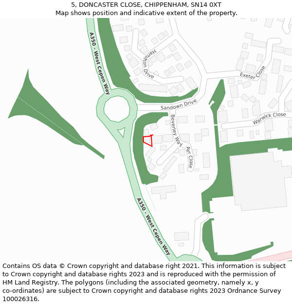 5, DONCASTER CLOSE, CHIPPENHAM, SN14 0XT: Location map and indicative extent of plot