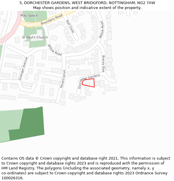 5, DORCHESTER GARDENS, WEST BRIDGFORD, NOTTINGHAM, NG2 7AW: Location map and indicative extent of plot