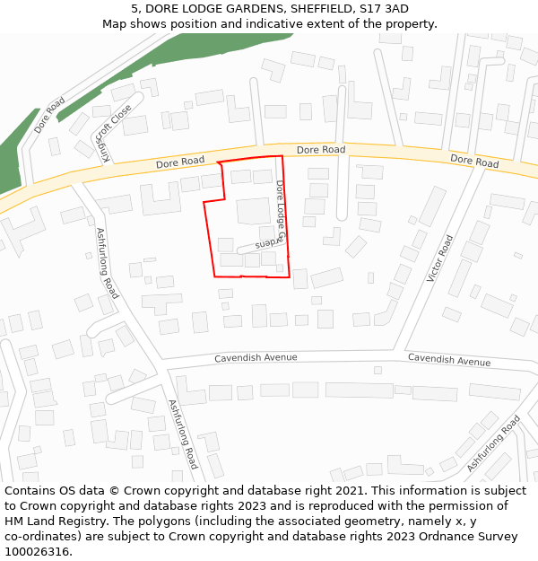 5, DORE LODGE GARDENS, SHEFFIELD, S17 3AD: Location map and indicative extent of plot