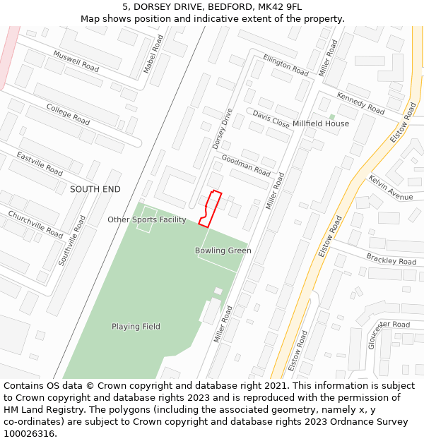 5, DORSEY DRIVE, BEDFORD, MK42 9FL: Location map and indicative extent of plot