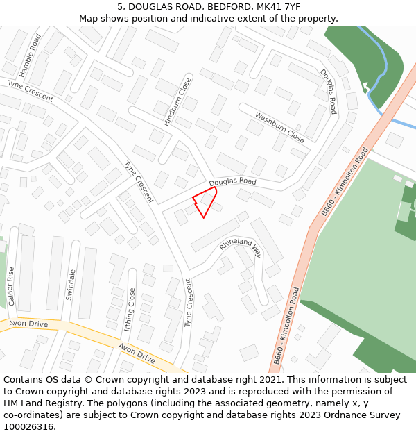 5, DOUGLAS ROAD, BEDFORD, MK41 7YF: Location map and indicative extent of plot