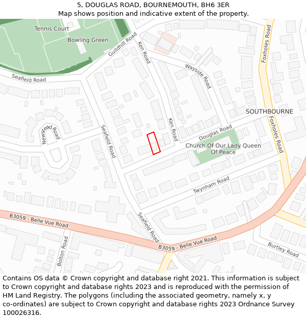 5, DOUGLAS ROAD, BOURNEMOUTH, BH6 3ER: Location map and indicative extent of plot