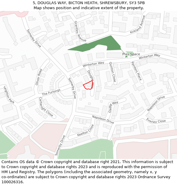 5, DOUGLAS WAY, BICTON HEATH, SHREWSBURY, SY3 5PB: Location map and indicative extent of plot