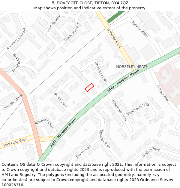 5, DOVECOTE CLOSE, TIPTON, DY4 7QZ: Location map and indicative extent of plot