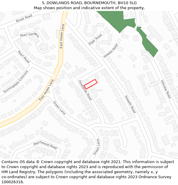 5, DOWLANDS ROAD, BOURNEMOUTH, BH10 5LG: Location map and indicative extent of plot