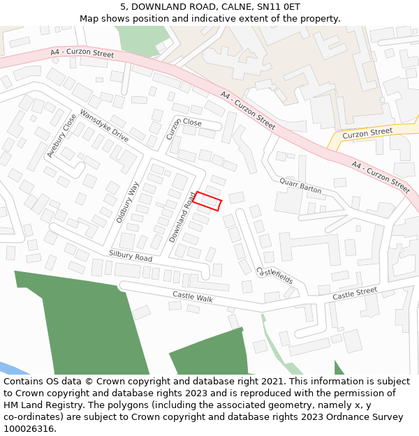5, DOWNLAND ROAD, CALNE, SN11 0ET: Location map and indicative extent of plot