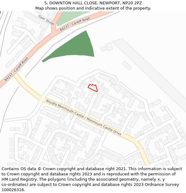 5, DOWNTON HALL CLOSE, NEWPORT, NP20 2PZ: Location map and indicative extent of plot