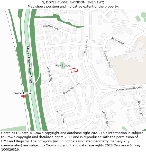 5, DOYLE CLOSE, SWINDON, SN25 1WQ: Location map and indicative extent of plot