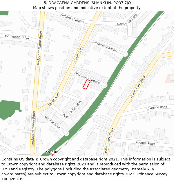 5, DRACAENA GARDENS, SHANKLIN, PO37 7JQ: Location map and indicative extent of plot