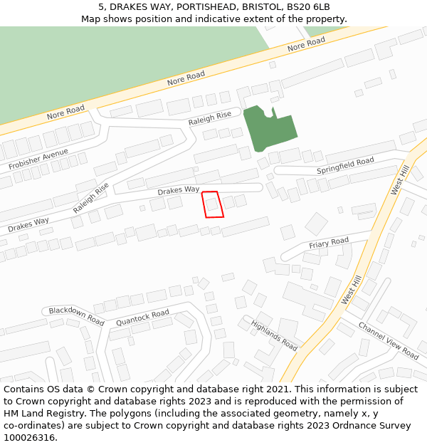 5, DRAKES WAY, PORTISHEAD, BRISTOL, BS20 6LB: Location map and indicative extent of plot