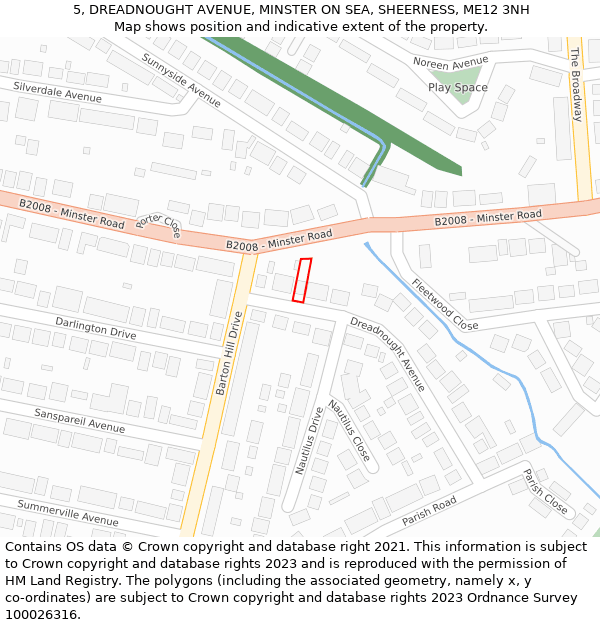 5, DREADNOUGHT AVENUE, MINSTER ON SEA, SHEERNESS, ME12 3NH: Location map and indicative extent of plot
