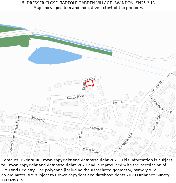 5, DRESSER CLOSE, TADPOLE GARDEN VILLAGE, SWINDON, SN25 2US: Location map and indicative extent of plot