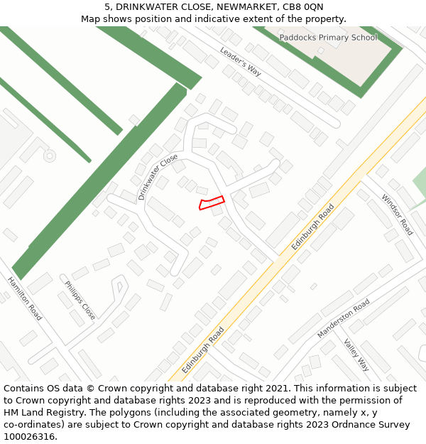 5, DRINKWATER CLOSE, NEWMARKET, CB8 0QN: Location map and indicative extent of plot