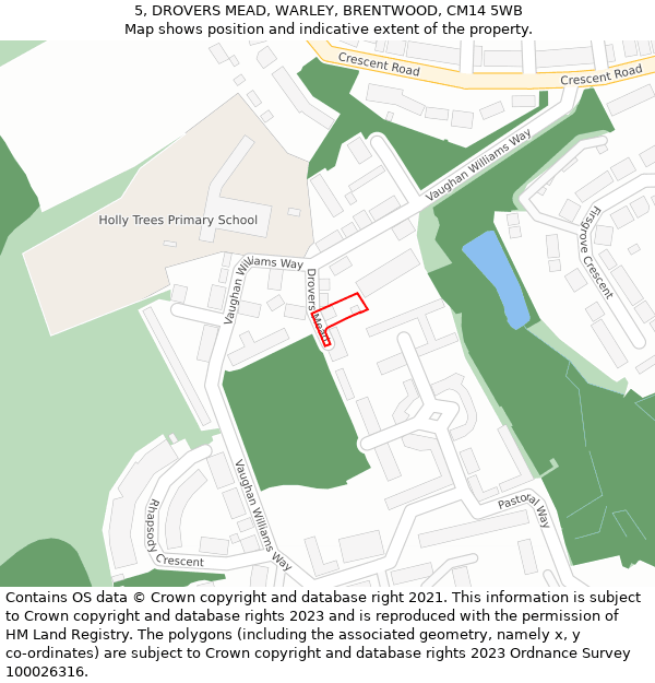 5, DROVERS MEAD, WARLEY, BRENTWOOD, CM14 5WB: Location map and indicative extent of plot