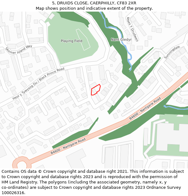 5, DRUIDS CLOSE, CAERPHILLY, CF83 2XR: Location map and indicative extent of plot