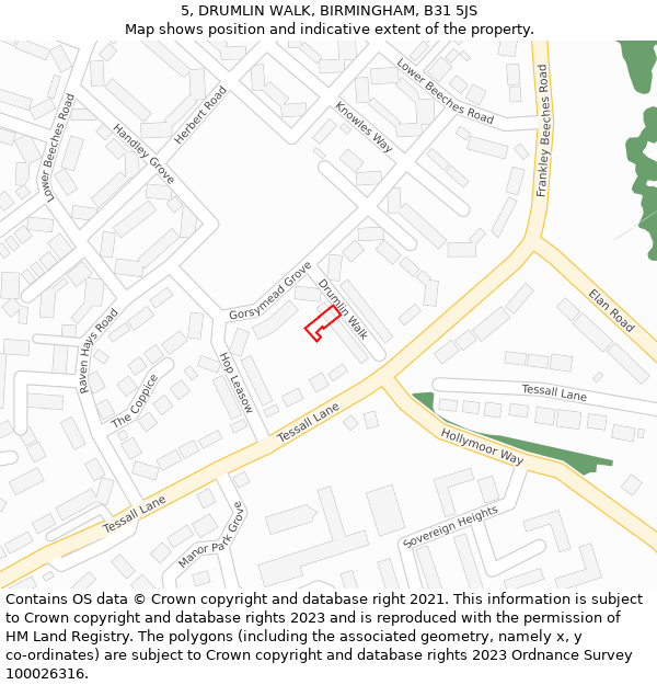 5, DRUMLIN WALK, BIRMINGHAM, B31 5JS: Location map and indicative extent of plot