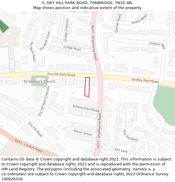 5, DRY HILL PARK ROAD, TONBRIDGE, TN10 3BL: Location map and indicative extent of plot