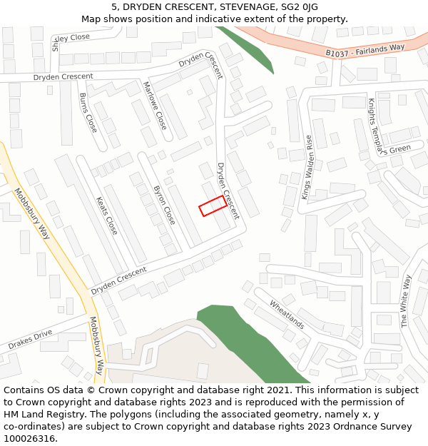 5, DRYDEN CRESCENT, STEVENAGE, SG2 0JG: Location map and indicative extent of plot