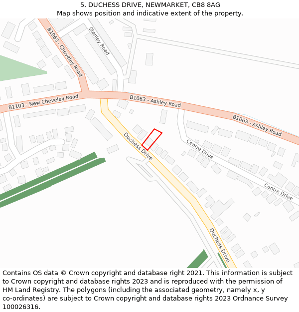 5, DUCHESS DRIVE, NEWMARKET, CB8 8AG: Location map and indicative extent of plot