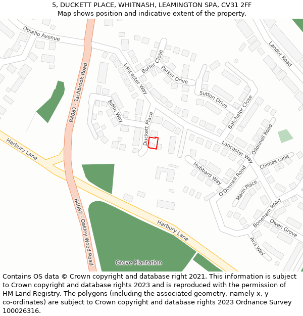 5, DUCKETT PLACE, WHITNASH, LEAMINGTON SPA, CV31 2FF: Location map and indicative extent of plot