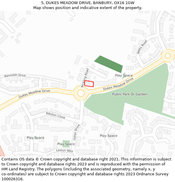 5, DUKES MEADOW DRIVE, BANBURY, OX16 1GW: Location map and indicative extent of plot