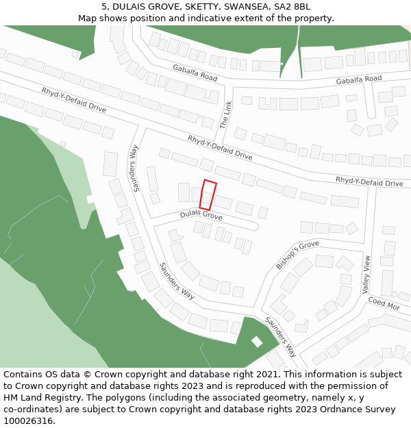 5, DULAIS GROVE, SKETTY, SWANSEA, SA2 8BL: Location map and indicative extent of plot