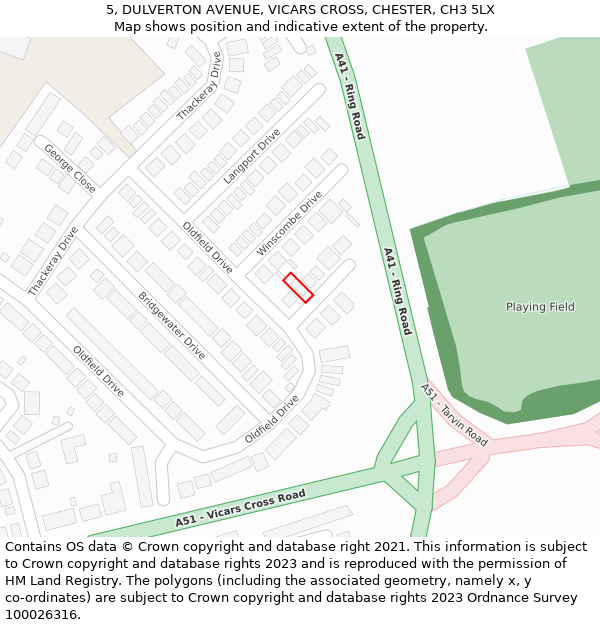 5, DULVERTON AVENUE, VICARS CROSS, CHESTER, CH3 5LX: Location map and indicative extent of plot