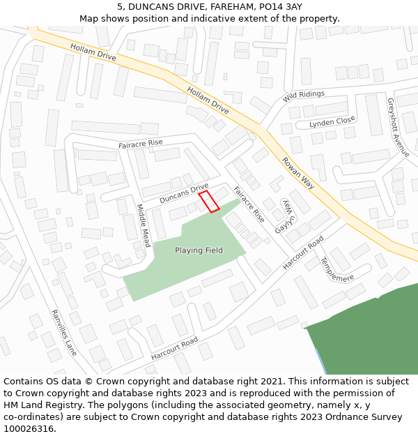 5, DUNCANS DRIVE, FAREHAM, PO14 3AY: Location map and indicative extent of plot