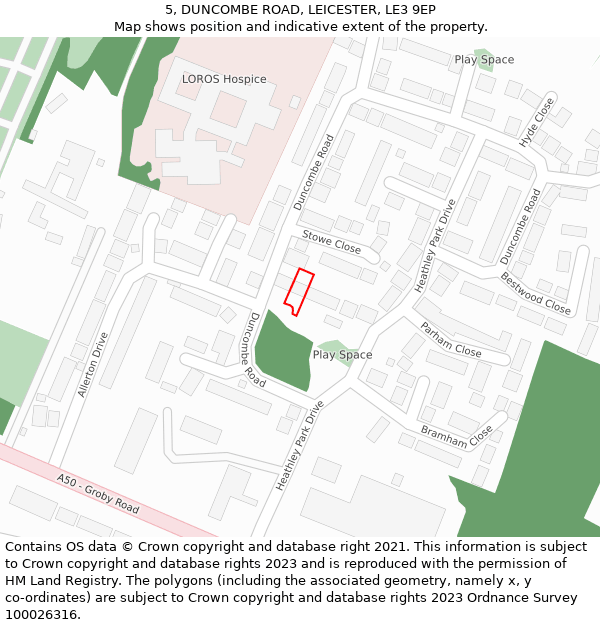 5, DUNCOMBE ROAD, LEICESTER, LE3 9EP: Location map and indicative extent of plot