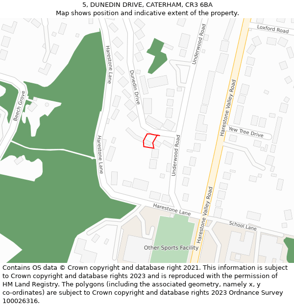 5, DUNEDIN DRIVE, CATERHAM, CR3 6BA: Location map and indicative extent of plot