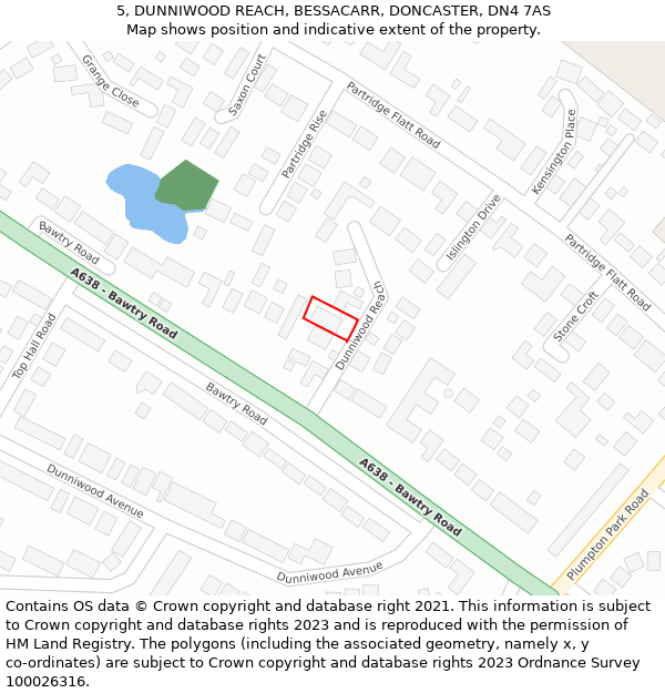 5, DUNNIWOOD REACH, BESSACARR, DONCASTER, DN4 7AS: Location map and indicative extent of plot