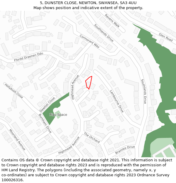 5, DUNSTER CLOSE, NEWTON, SWANSEA, SA3 4UU: Location map and indicative extent of plot