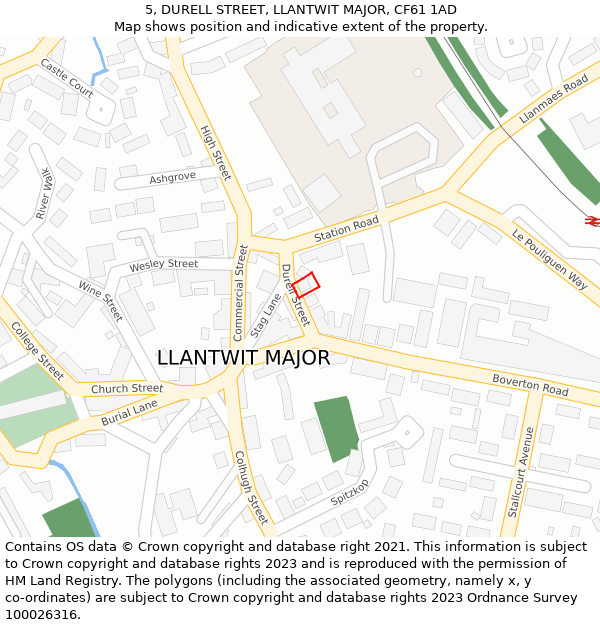 5, DURELL STREET, LLANTWIT MAJOR, CF61 1AD: Location map and indicative extent of plot