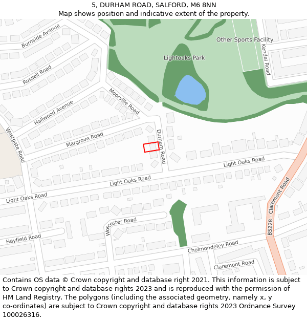 5, DURHAM ROAD, SALFORD, M6 8NN: Location map and indicative extent of plot