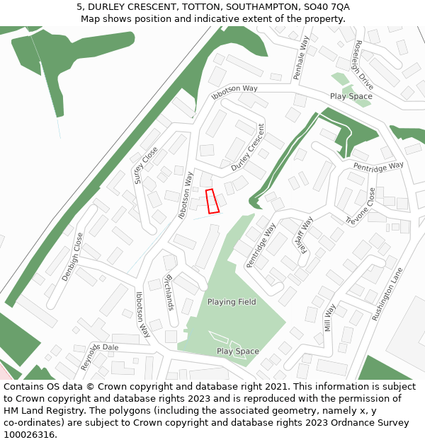 5, DURLEY CRESCENT, TOTTON, SOUTHAMPTON, SO40 7QA: Location map and indicative extent of plot