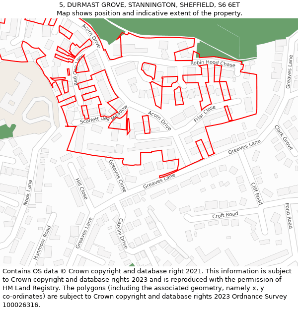 5, DURMAST GROVE, STANNINGTON, SHEFFIELD, S6 6ET: Location map and indicative extent of plot