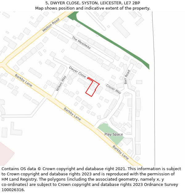 5, DWYER CLOSE, SYSTON, LEICESTER, LE7 2BP: Location map and indicative extent of plot