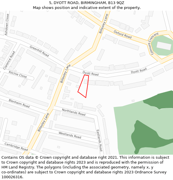 5, DYOTT ROAD, BIRMINGHAM, B13 9QZ: Location map and indicative extent of plot