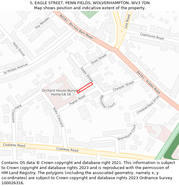 5, EAGLE STREET, PENN FIELDS, WOLVERHAMPTON, WV3 7DN: Location map and indicative extent of plot