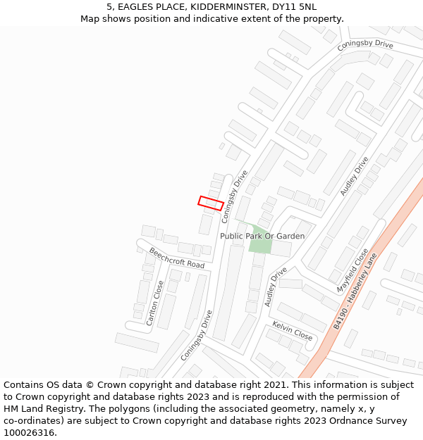 5, EAGLES PLACE, KIDDERMINSTER, DY11 5NL: Location map and indicative extent of plot