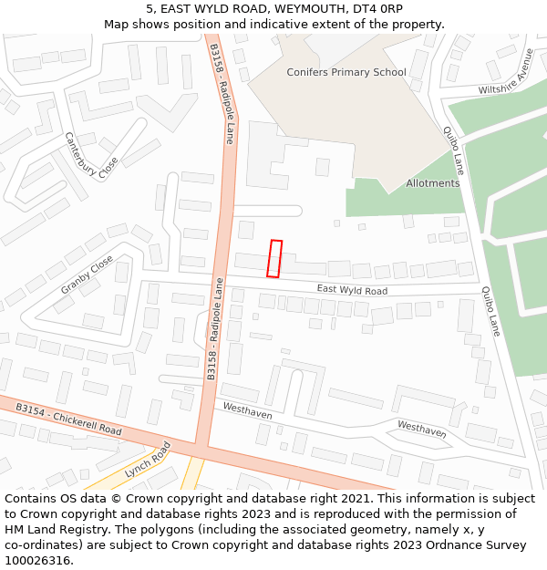 5, EAST WYLD ROAD, WEYMOUTH, DT4 0RP: Location map and indicative extent of plot