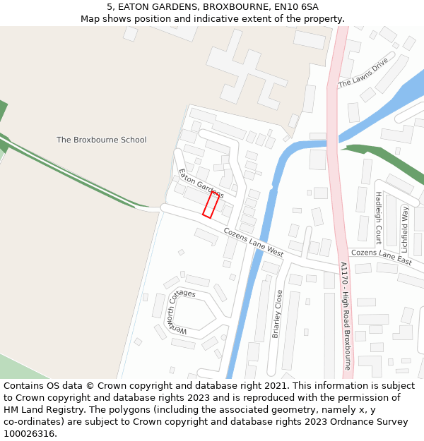 5, EATON GARDENS, BROXBOURNE, EN10 6SA: Location map and indicative extent of plot