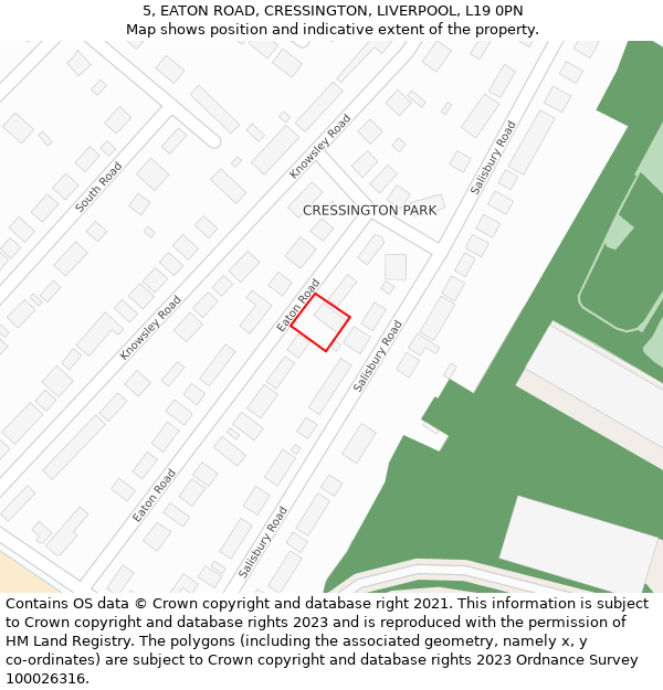 5, EATON ROAD, CRESSINGTON, LIVERPOOL, L19 0PN: Location map and indicative extent of plot
