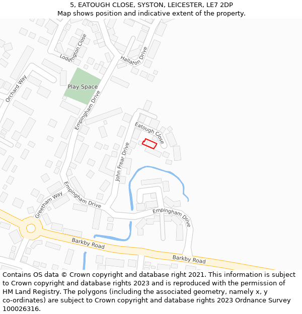 5, EATOUGH CLOSE, SYSTON, LEICESTER, LE7 2DP: Location map and indicative extent of plot