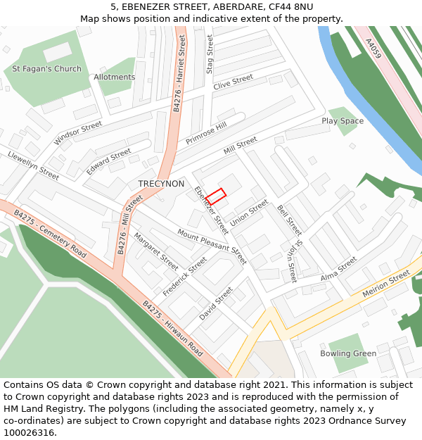 5, EBENEZER STREET, ABERDARE, CF44 8NU: Location map and indicative extent of plot